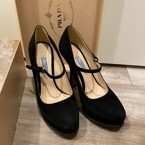 Prada Shoes - Prada black suede heels 5.5